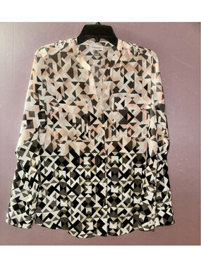 Women's Calvin Klein Geometric Print Blouse Size M Black Beige